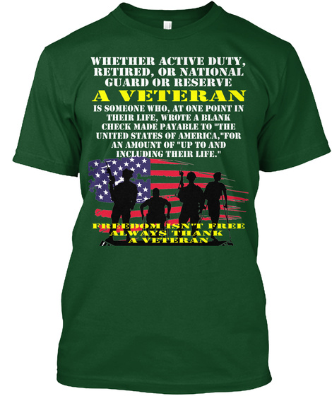 Veteran Blank Check T Shirt Deep Forest T-Shirt Front