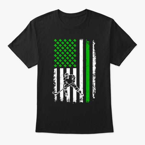  Flag Shamrock Irish T Shirt Hockey Black T-Shirt Front