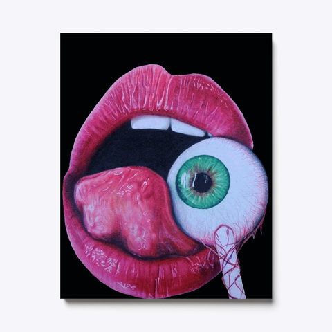 Artistic Canvas Print Lips And Eyeballs White T-Shirt Front