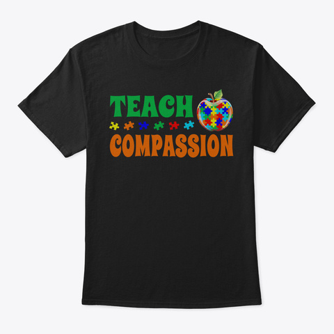 Autism Awareness Sweatshirt Teach Compas Black T-Shirt Front