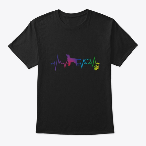 Flat Coated Retriever Colorful Heartbeat Black T-Shirt Front