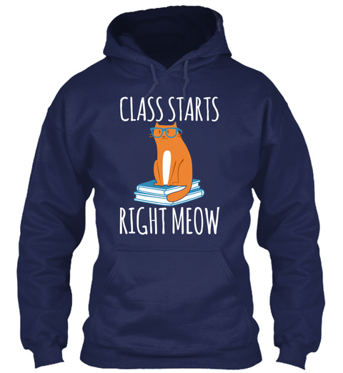 Class Starts Right Meow Navy T-Shirt Front