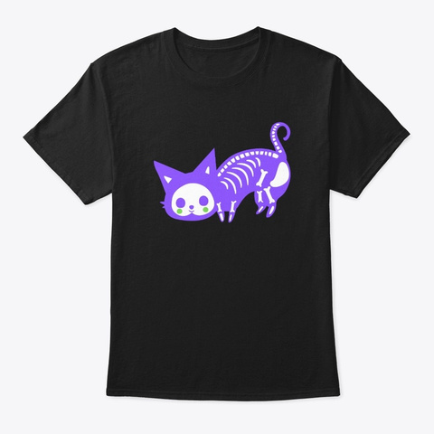 Funny Cat Skeleton Costume Halloween T Black T-Shirt Front