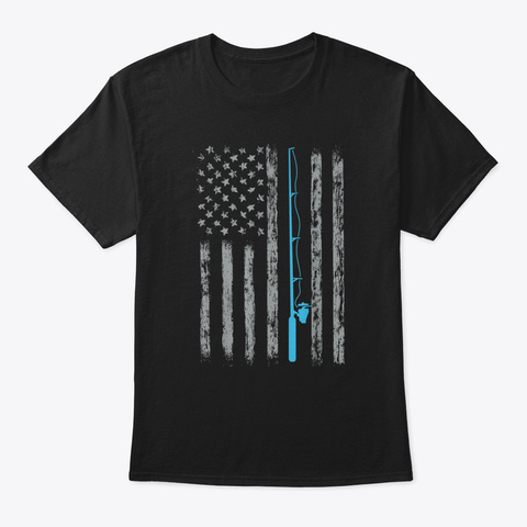 American Flag Fishing Gifts Retro Us Flag Vintage Fishing T Shirt Black T-Shirt Front