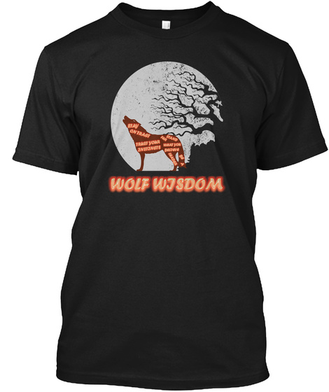 Wolf Wisdom Moon Instinct Animal Night Black T-Shirt Front