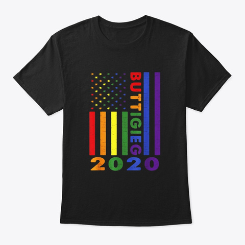 Buttigieg 2020 Distressed Rainbow Lgbt Black T-Shirt Front