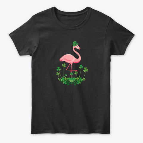 Flamingo Shamrock Happy St Patrick's Day Black T-Shirt Front