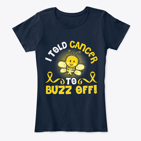 Funny Childhood Cancer Bee Buzz Off New Navy T-Shirt Front