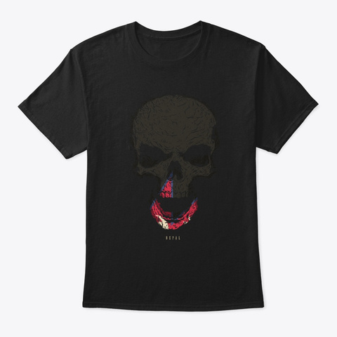 Skull Nepal Flag Skeleton Black T-Shirt Front