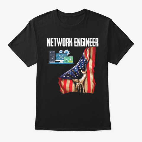 Network Engineer Mix American Flag Black T-Shirt Front