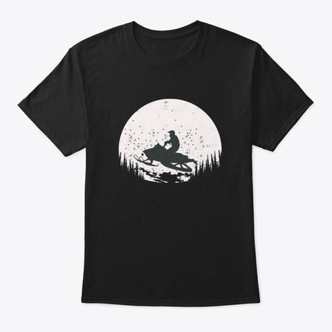 Sled Across The Moon   Snowmobile Design Black T-Shirt Front