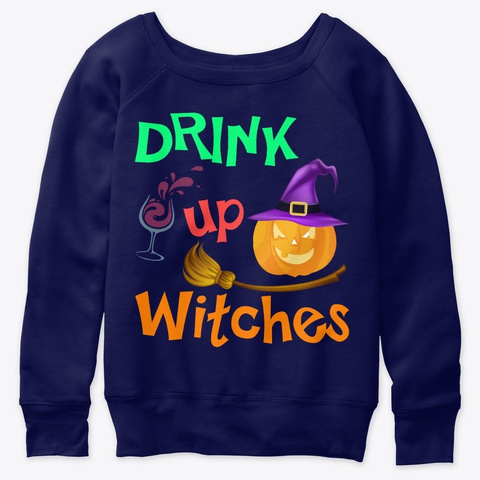 Halloween Drink Up Witches Tee Navy  T-Shirt Front