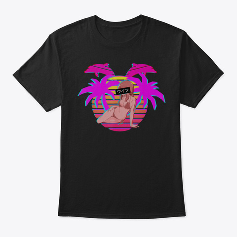 Beach Babe Lewd Vaporwave Anime Tshirt F Black Camiseta Front