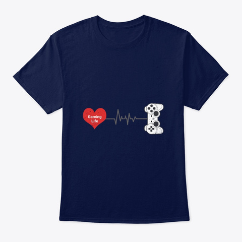 Gamer Heartbeat Gaming Life For Video Navy T-Shirt Front
