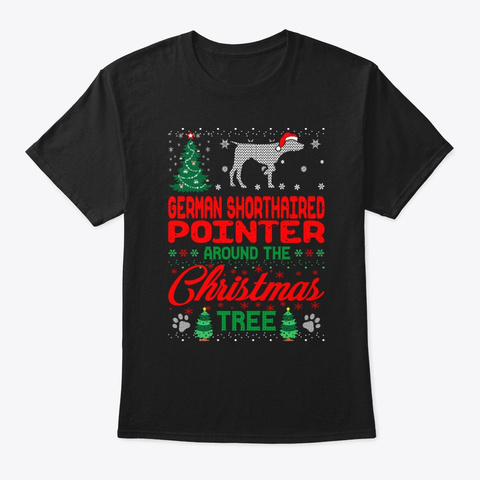 Shorthaired Pointer Christmas Tree Black T-Shirt Front