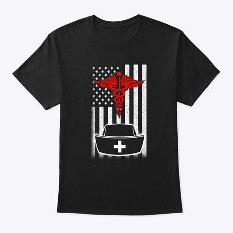 Nurse American Flag Tshirt Black T-Shirt Front