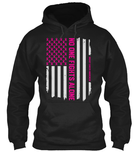 American Flag Breast Cancer Awareness Black T-Shirt Front