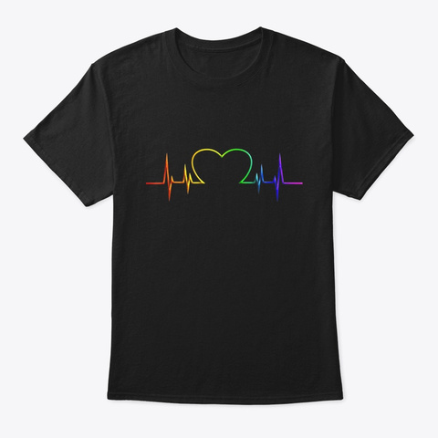 Lgbt Rainbow Flag Heartbeat Pulse Gay Black T-Shirt Front