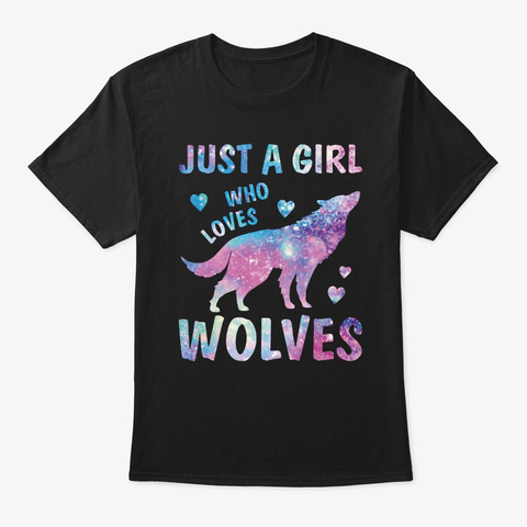 Girl Who Loves Wolves Watercolor Lover C Black T-Shirt Front