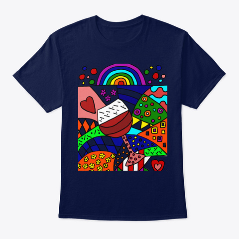 Cool Artisitic Wine Glass Abstract Art Navy T-Shirt Front