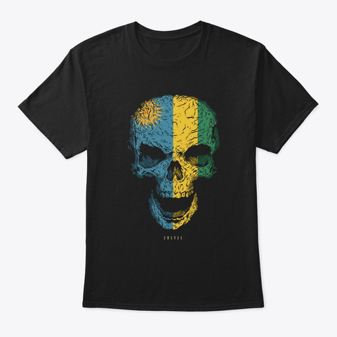 Skull Rwanda Flag Skeleton Black T-Shirt Front