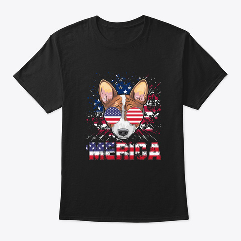 Merica Dog Shirt American Usa Flag Distr Black Maglietta Front