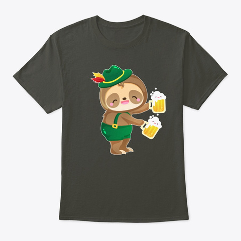 Okotberfest Sloth Beer Mug Drinking Smoke Gray T-Shirt Front