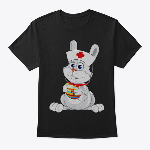 Cute Rabbit Bunny Nurse With Stethoscope Black Camiseta Front