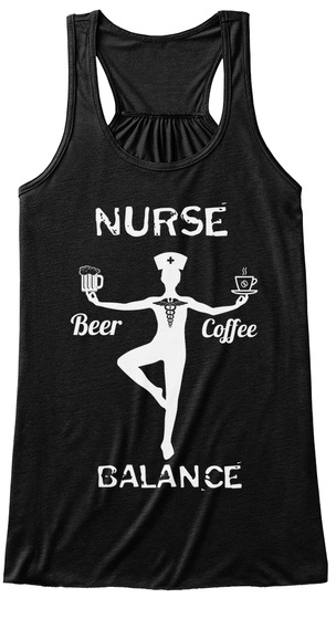Nurse Beer Coffee Balance  Black Kaos Front