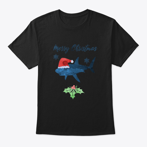 Funny Santa Shark   Coastal Christmas Ar Black T-Shirt Front