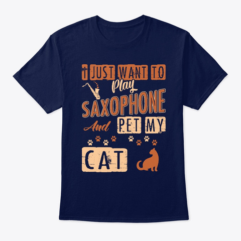 Saxophone Pet Cat Navy T-Shirt Front