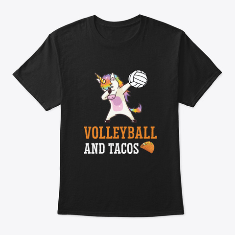 Volleyball And Tacos Dabbing Unicorn Black T-Shirt Front