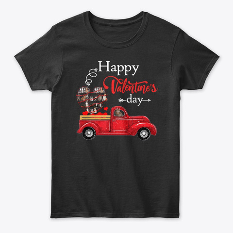 Happy Valentines Day Truck Cat Love Tee Black T-Shirt Front