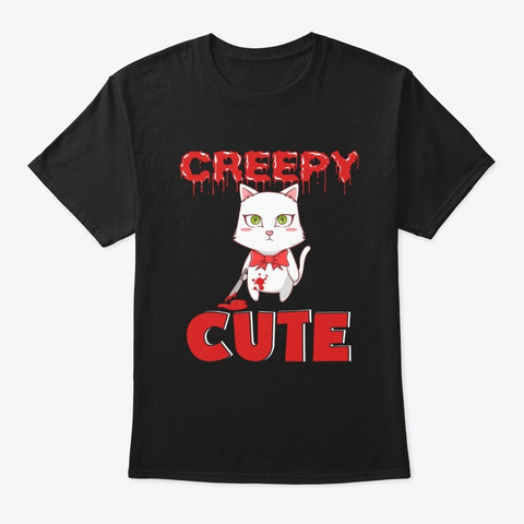Halloween Creepy Cute Cat T Shirt Black T-Shirt Front