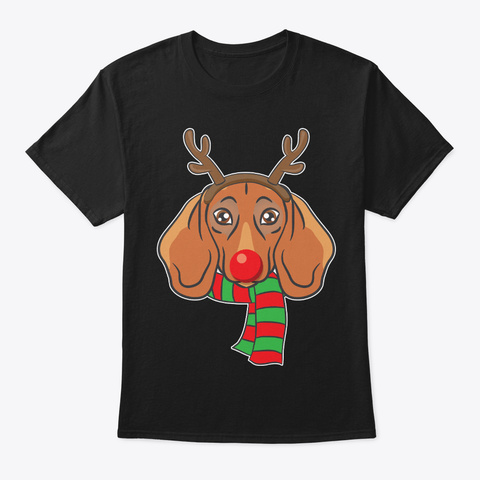 Funny Christmas Dog Xmas Reindeer Black Camiseta Front