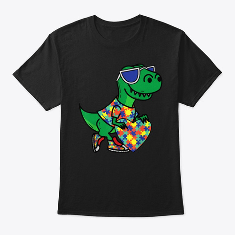 Autism Awareness Month Dinosaur Puzzle P Black T-Shirt Front