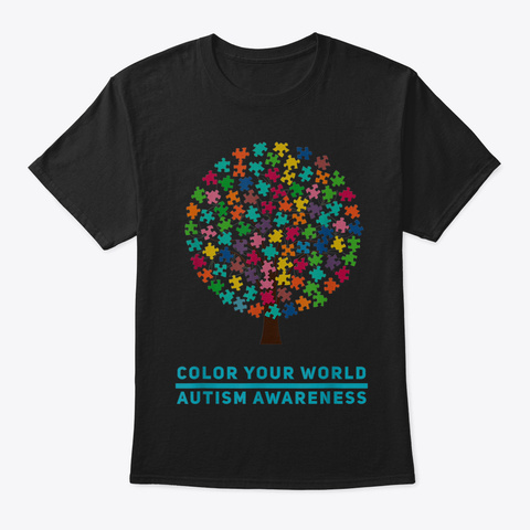 Autism Color Your World Puzzle Tree T Sh Black Camiseta Front