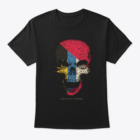 Skull Antigua & Barbuda Flag Skeleton Black T-Shirt Front