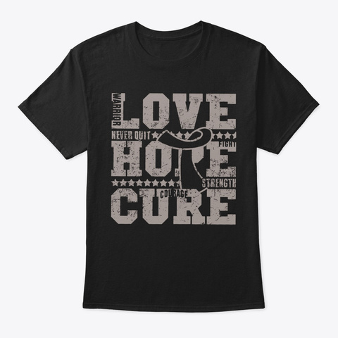 Brain Cancer Love Hope Cure Awareness Black T-Shirt Front