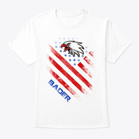 Bader Name Tee In U.S. Flag Style White Kaos Front