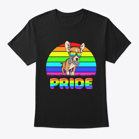 Pride Lgbt Cute Chihuahua Dog Rainbow Black Camiseta Front