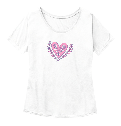 Heart Flowers Womens Tee White  T-Shirt Front