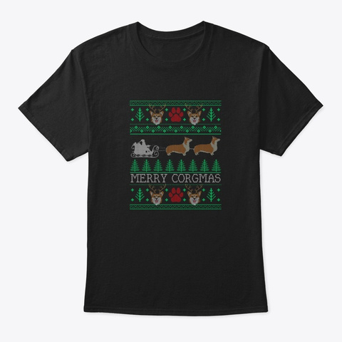 Corgi Ugly Christmas Sweater Black T-Shirt Front