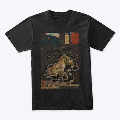 Mystical Tiger   Japanese Samurai Print Black T-Shirt Front