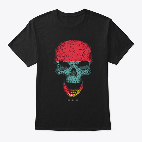 Skull Mongolia Flag Skeleton Black T-Shirt Front