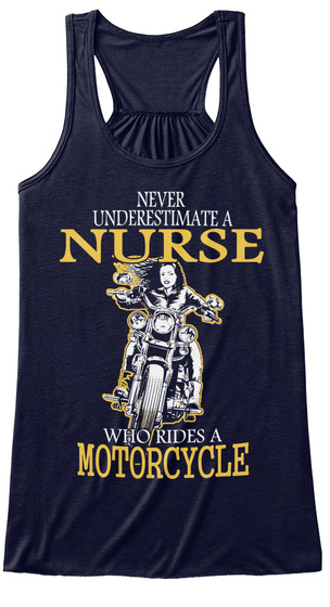 Never Underestimate A Nurse Who Rides A Motorcycle Midnight Camiseta Front