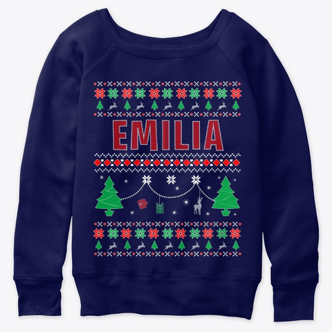Xmas Themed Personalized For Emilia Navy  T-Shirt Front