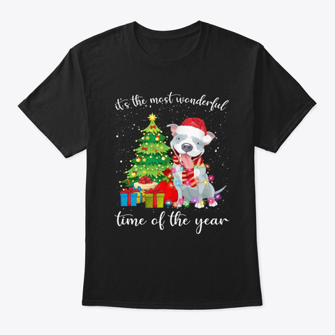 Pitbull With Merry Christmas Tshirt Black T-Shirt Front