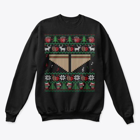 Coffee Pan Flute Ugly Christmas Sweater Black T-Shirt Front