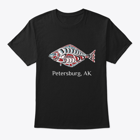 Petersburg, Ak Halibut Native American Black T-Shirt Front